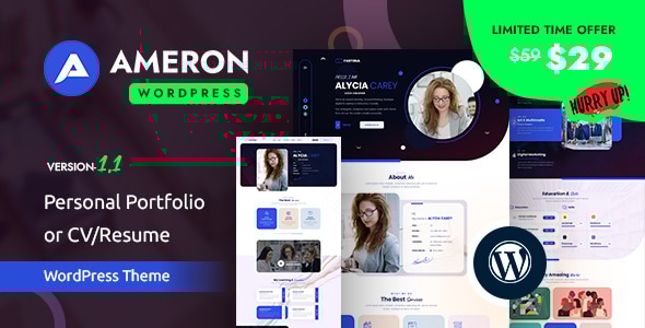 Ameron v1.0.0 - Personal Portfolio or CV/Resume WordPress Theme