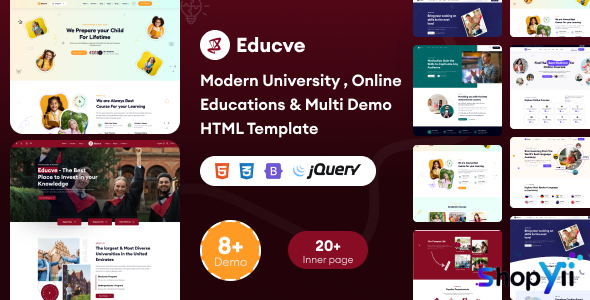 Educve - University, Online Courses & Multi Demo Education HTML Template