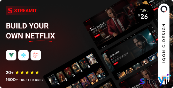 Streamit v5.2.1 - Video Streaming VueJS, React JS, Laravel, HTML Admin Template + RTL