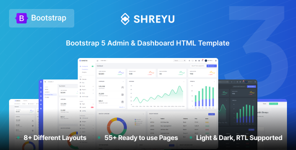 Shreyu v1.0.1 - Admin & Dashboard, Angular, React, Vue and Laravel