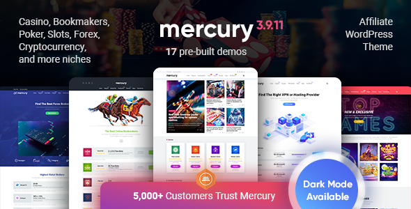 Mercury v3.4.3 - Gambling & Casino Affiliate WordPress Theme. News & Reviews