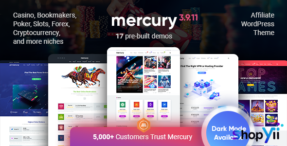Mercury v3.6.3 - Gambling & Casino Affiliate WordPress Theme. News & Reviews