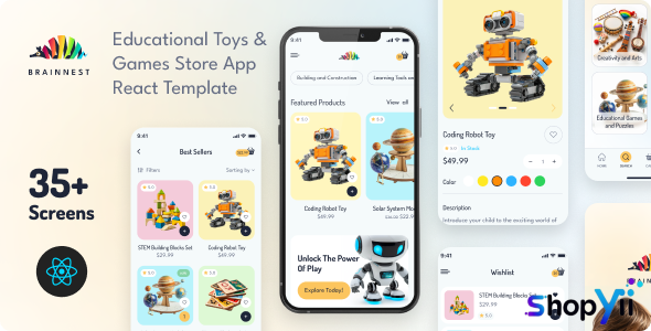 BrainNest - Educational Toys & Games Store React Mobile App - PWA