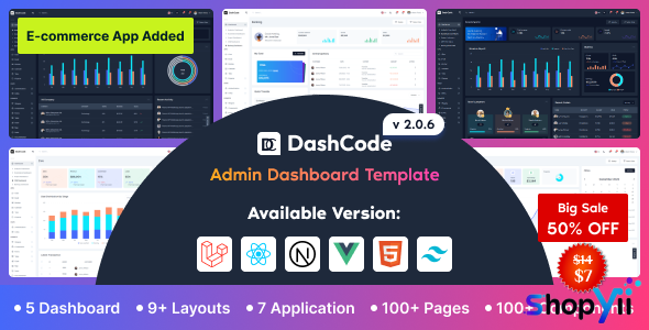DashCode v2.0.2 - React, Vuejs, Tailwind Dashboard Template