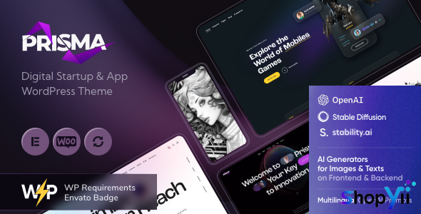 Prisma v1.4 - Digital Startup & App WordPress Theme + AI