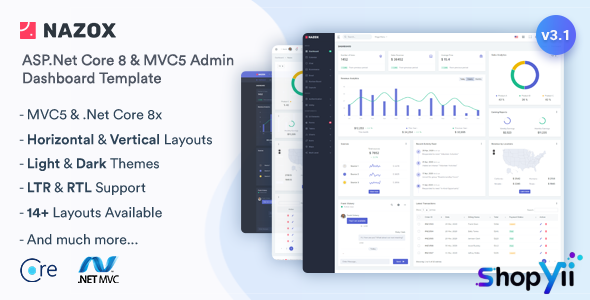 Nazox v1.0 - ASP.Net Core & MVC5 Admin & Dashboard Template