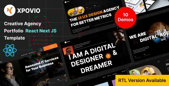 Xpovio - Digital Agency React Next Js Template + RTL