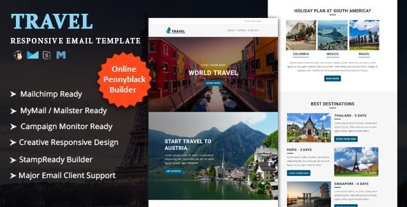 Travel v1.0 - Multipurpose Responsive Email Template with Online StampReady & Mailchimp Builders