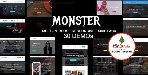 MONSTER v1.0 - Multipurpose Responsive Email Pack with online Stampready & Mailchimp Builders Access