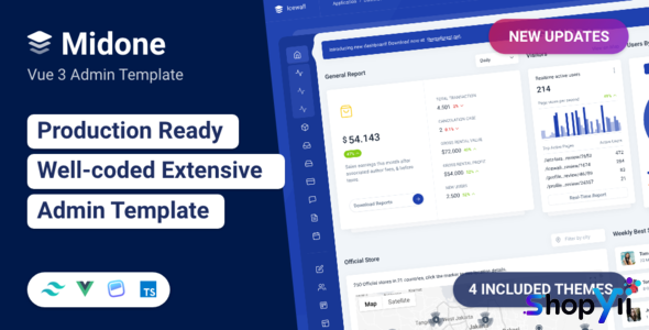 Midone - Vuejs 3 Admin Dashboard Template + HTML Version - 16 August 2022