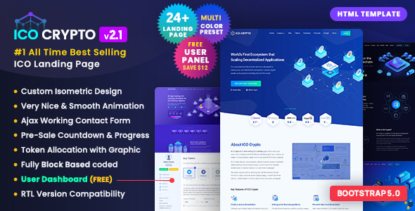 ICO Crypto v1.9.3 - Bitcoin & Cryptocurrency ICO Landing Page HTML Template + User Dashboard