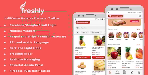 Freshly v1.0 - Native Multi Vendor Grocery, Food, Pharmacy, Store Delivery Mobile App