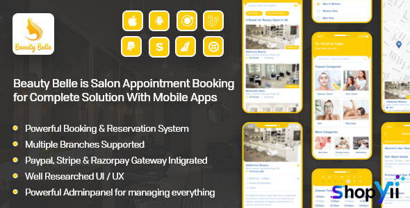 Beauty Belle v1.1 - Salon & Spa Appointment Booking App For Android - iOS App with admin panel - nulled
