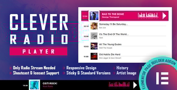 CLEVER v1.0.0 - HTML5 Radio Player With History - Shoutcast and Icecast - Elementor Widget Addon