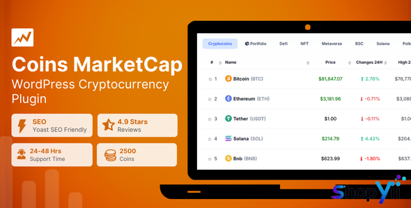 Coin Market Cap & Prices v3.7 - WordPress Cryptocurrency Plugin