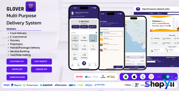 Glover v1.6.6 – Grocery, Food, Pharmacy Courier & Service Provider + Backend + Driver & Vendor app - nulled