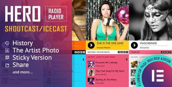 Hero v1.0.0 - Shoutcast and Icecast Radio Player With History - Elementor Widget Addon