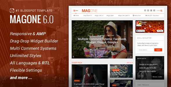 MagOne v6.7.6 - Responsive News & Magazine Blogger Template