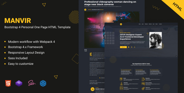 Manvir v1.0 - Bootstrap 4 Personal One Page HTML Template