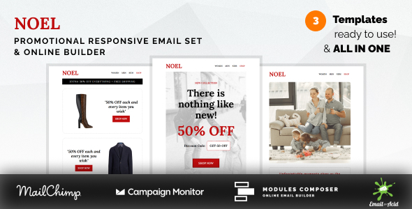 Noel v1.0 - Promotional Email Templates Set with Online Builder