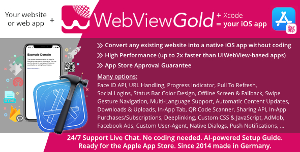 WebViewGold for iOS v7.1 – WebView URL/HTML to iOS app + Push, URL Handling, APIs & much more!