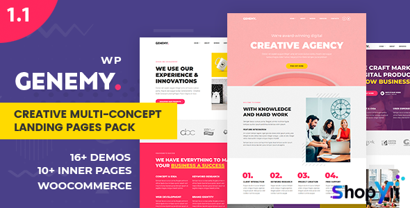 Genemy v1.5.6 - Creative Multi Concept Landing Pages Pack With Page Builder