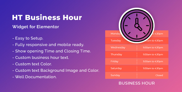 HT Business Hour Widget for Elementor v1.0.0