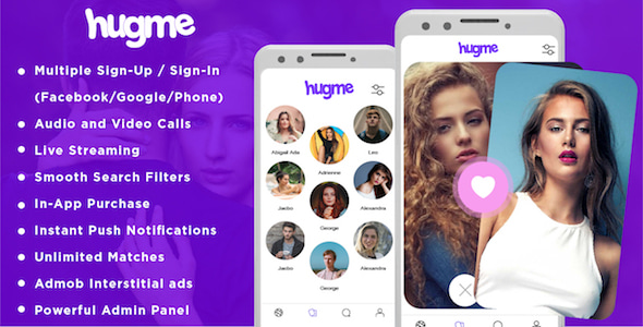 Hugme v1.0 - Android Native Dating App with Audio Video Calls and Live Streaming