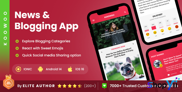 Koowoo v2.3 - WordPress News Android App + WordPress Blog iOS App IONIC 3 Full Application