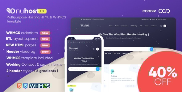 Nuhost v1.3 - Multipurpose Hosting HTML & WHMCS Template