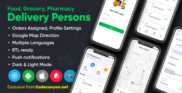 Delivery Person for Food, Grocery, Pharmacy, Stores React Native v1.0 - WordPress Woocommerce App