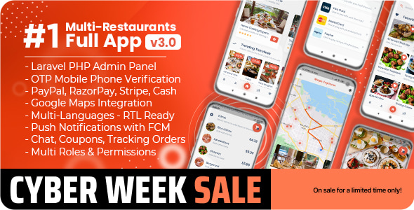 Food Delivery Flutter + PHP Laravel Admin Panel v1.9.4