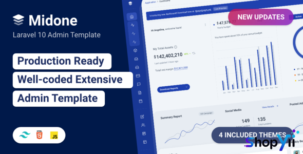 Midone v3.0.5 - Laravel 8 Admin Dashboard Template + HTML Version + XD Design File