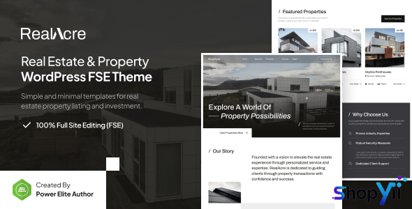 RealAcre v1.0 - Real Estate & Property Full Site Editing WordPress Theme