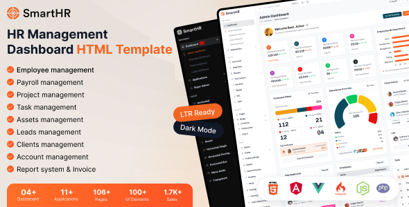 SmartHR v3.7.6 - HR, Payroll, Project, Office & Employee Management Admin Template
