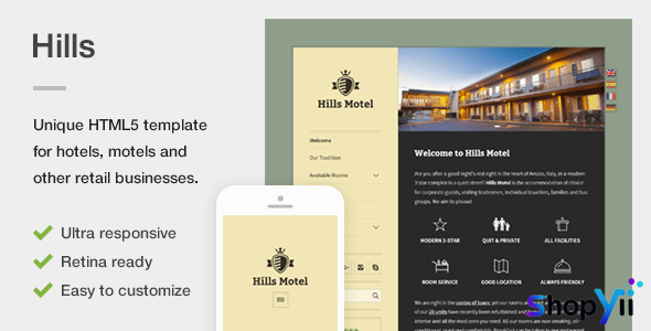 Hills - A Unique Responsive Hotel / Motel HTML5 Template