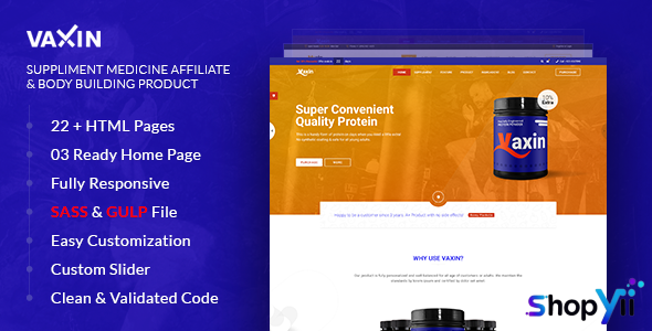 VAXIN - Health Supplement Medicine Affiliate with Bodybuilding Product HTML Template