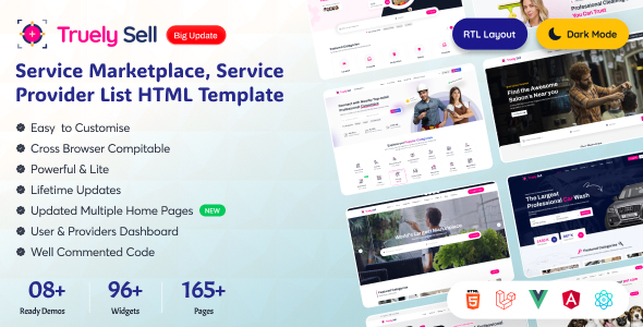 Truelysell v2.6.4 - Service Marketplace, Service Provider List Template (HTML Angular, Laravel, Vue, React)