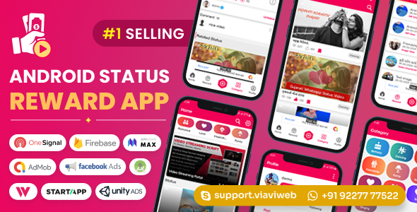 Android Status App With Reward Point (Lucky Wheel, WA Status Saver, Video, GIF, Quotes & Image) v8.0