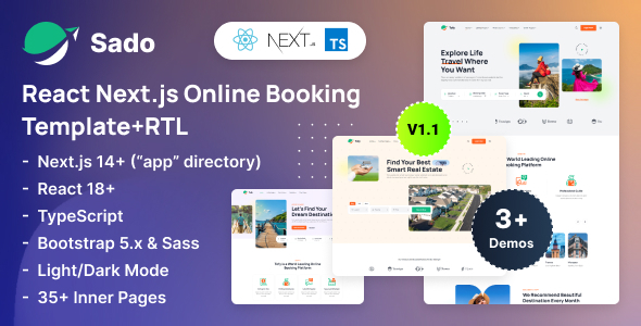 Sado v1.1 - Online Booking React Nextjs 14+ Template