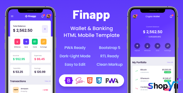 Finapp v2.2.1 - Wallet & Banking HTML Mobile Template