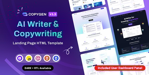CopyGen v1.5.0 - AI Writer & Copywriting Landing Page HTML Template