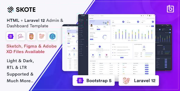 Skote v4.2.3 - HTML & Laravel 11 Admin Dashboard Template + Sketch