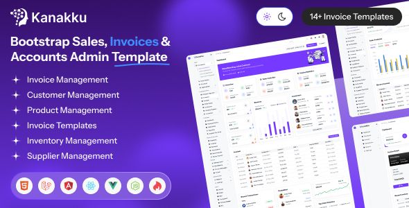 Kanakku v2.0.4 - Sales, Invoices & Accounts Admin Template with RTL (HTML5, React, Laravel, Vue, Angular)