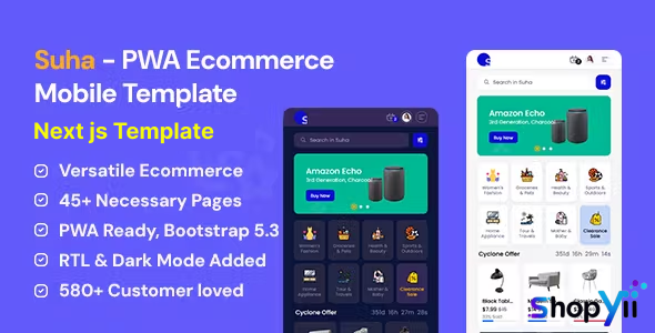 Suha - PWA Ecommerce Mobile React Next js Template